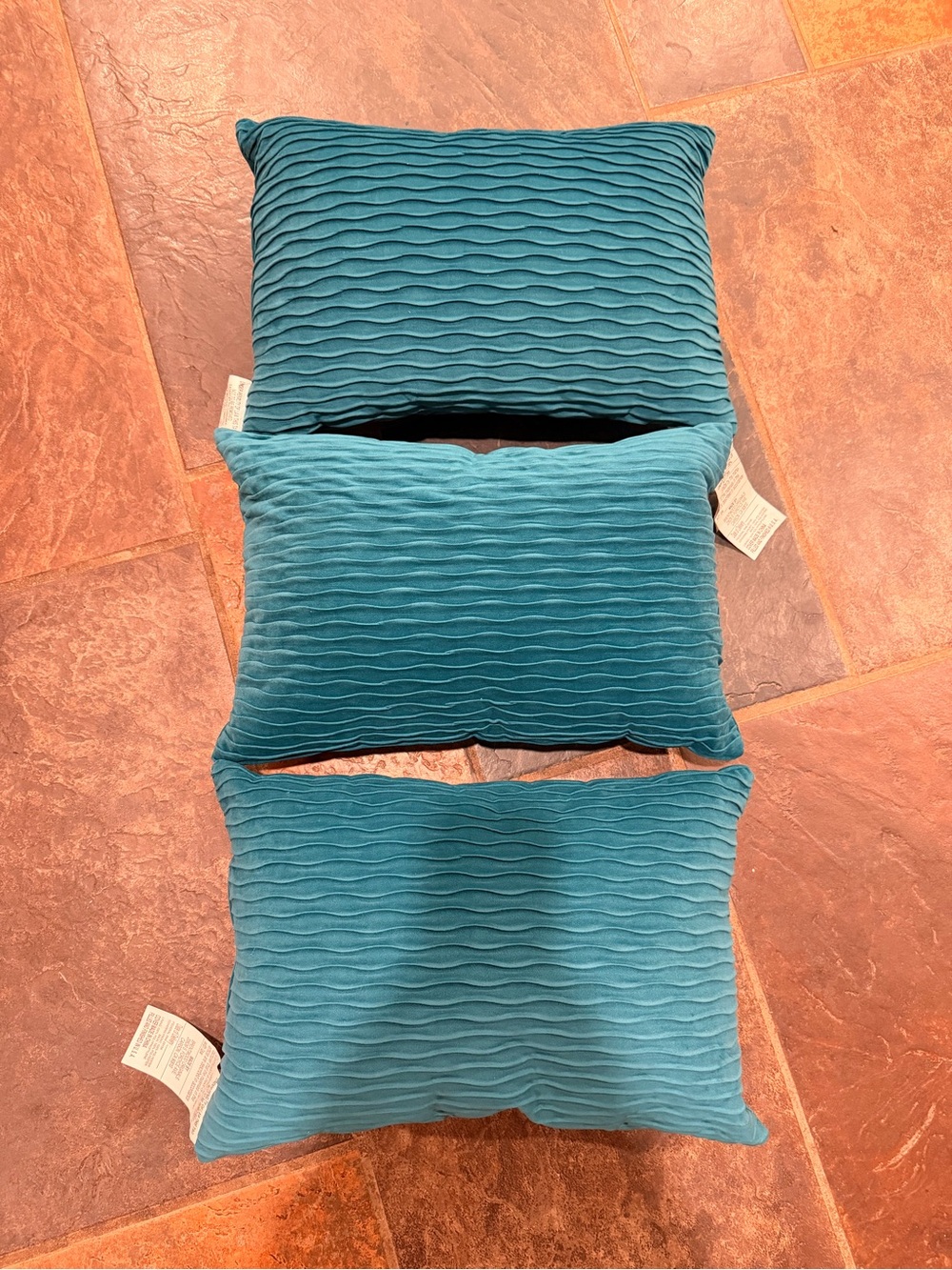Set of 3 Teal velvet Textured Decorative Throw Pillows